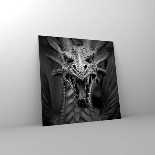 Glass picture - Fairytale Dragon in Grey - 40x40 cm