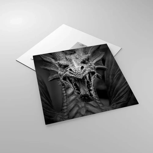 Glass picture - Fairytale Dragon in Grey - 50x50 cm