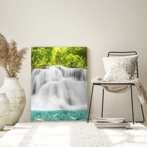 Glass picture - Foamy Cascade from Green to Azure - 50x70 cm