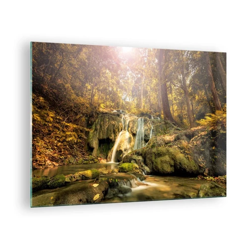 Glass picture - Forest Cascade in Green - 70x50 cm