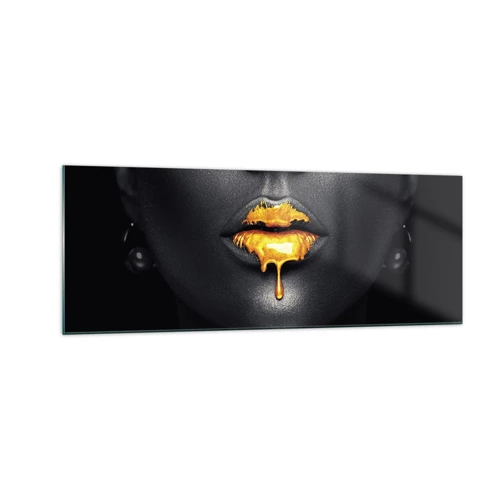 Glass picture - Golden Lips - 140x50 cm