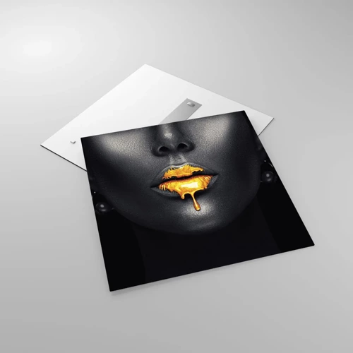 Glass picture - Golden Lips - 70x70 cm