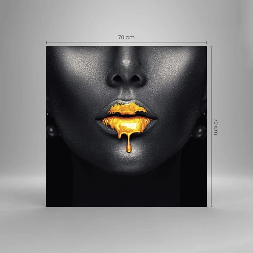 Glass picture - Golden Lips - 70x70 cm