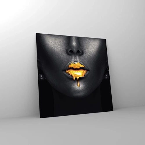 Glass picture - Golden Lips - 70x70 cm