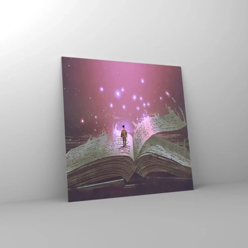 Glass picture - Invitation to Another World -Read It! - 60x60 cm