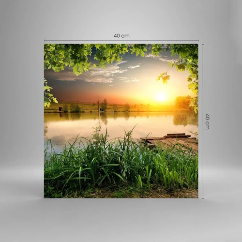 Glass picture - Landscape in a Green Frame - 40x40 cm