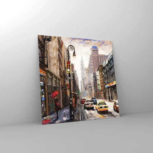 Glass picture - New York - Colourful in Rain - 30x30 cm