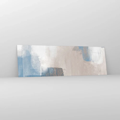 Glass picture - Pink Abstract with a Blue Curtain - 160x50 cm