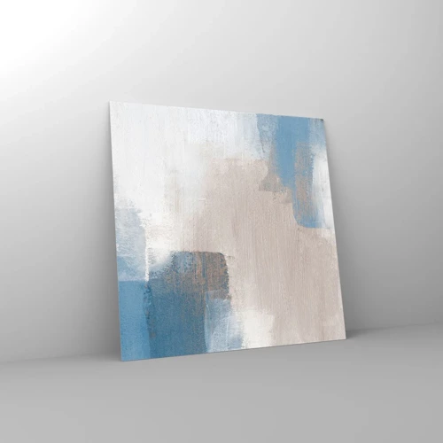 Glass picture - Pink Abstract with a Blue Curtain - 60x60 cm
