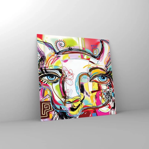 Glass picture - Pretty Mama Cat - 50x50 cm