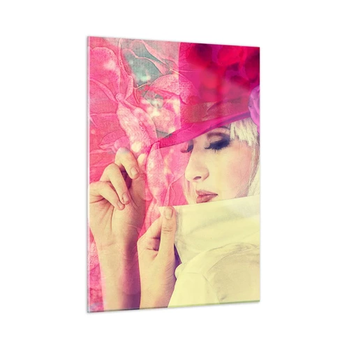 Glass picture - Retro Portrait in Pink - 50x70 cm