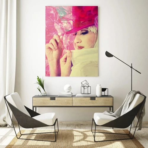 Glass picture - Retro Portrait in Pink - 50x70 cm