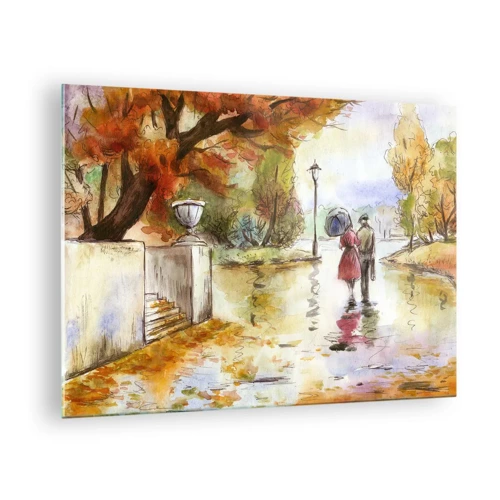 Glass picture - Romantic Autumn in a Park - 70x50 cm