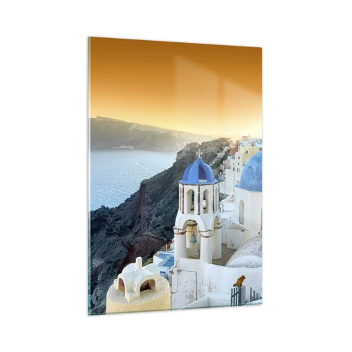 Glass picture - Santorini - Snuggling up to the Rocks - 50x70 cm