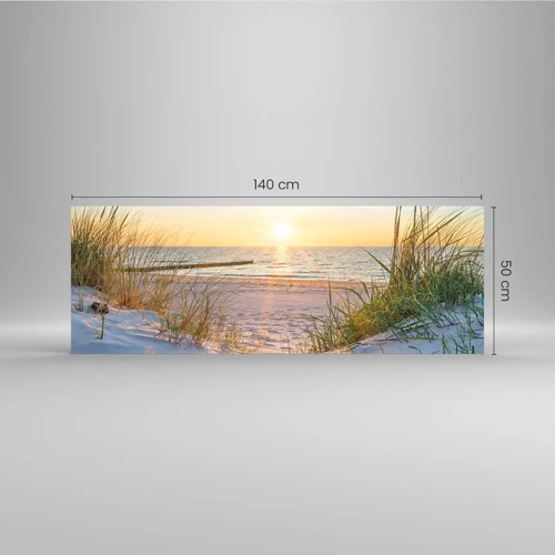 Glass picture - Sound of the Sea, Singing of the Birds, Wild Beach among Grass - 140x50 cm