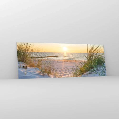 Glass picture - Sound of the Sea, Singing of the Birds, Wild Beach among Grass - 140x50 cm