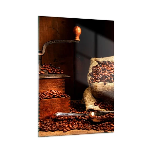 Glass picture - Still Life with Coffee Grains and a Grinder - 50x70 cm