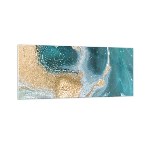 Glass picture - Swirl of Gold and Turquiose - 100x40 cm
