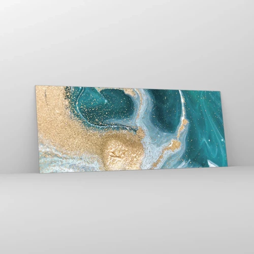 Glass picture - Swirl of Gold and Turquiose - 100x40 cm