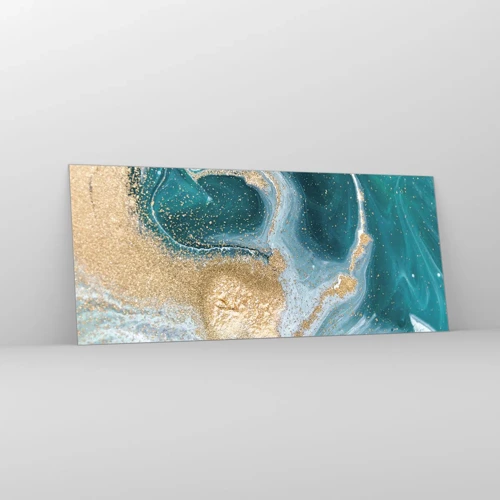 Glass picture - Swirl of Gold and Turquiose - 120x50 cm