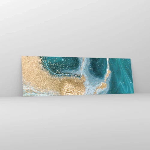 Glass picture - Swirl of Gold and Turquiose - 160x50 cm