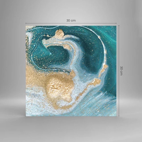 Glass picture - Swirl of Gold and Turquiose - 30x30 cm