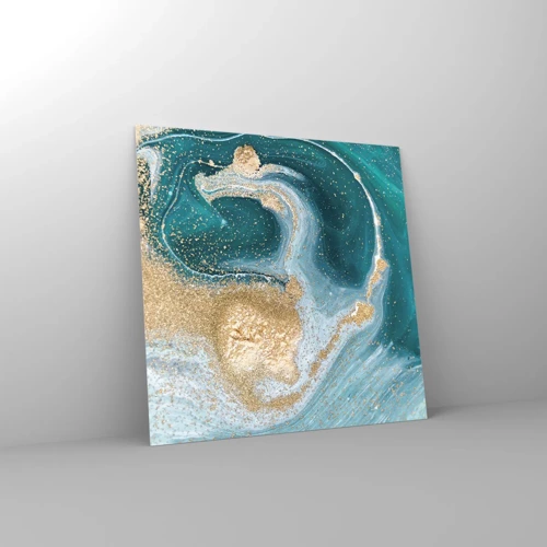 Glass picture - Swirl of Gold and Turquiose - 70x70 cm