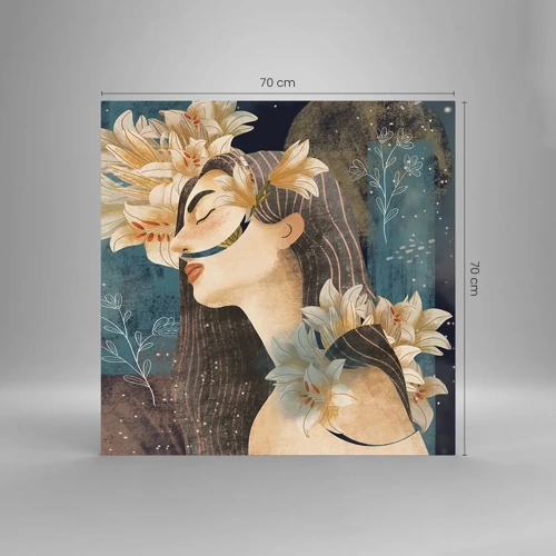 Glass picture - Tale of a Queen with Lillies - 70x70 cm