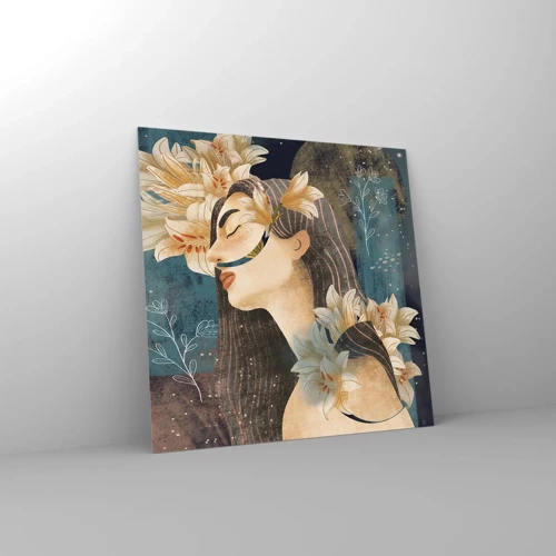 Glass picture - Tale of a Queen with Lillies - 70x70 cm