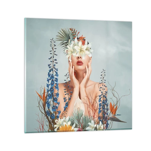 Glass picture - Woman – Flower - 30x30 cm