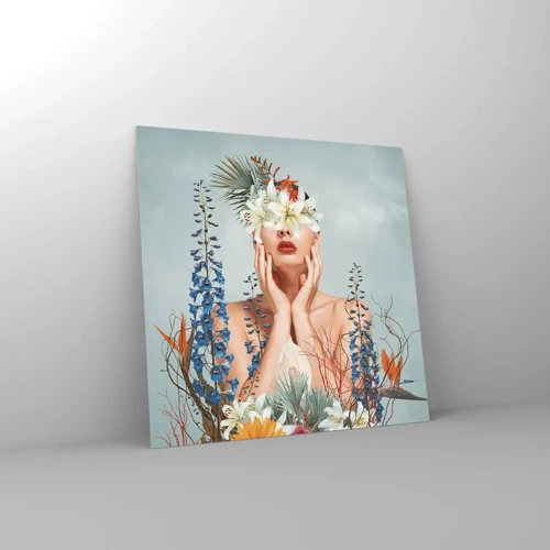 Glass picture - Woman – Flower - 30x30 cm