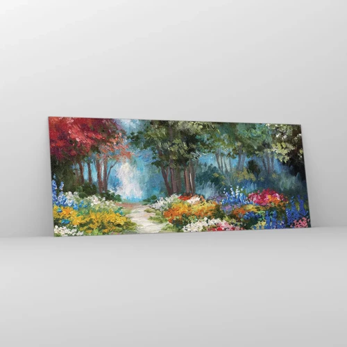 Glass picture - Wood Garden, Flowery Forest - 100x40 cm