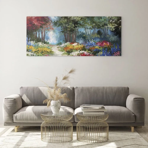 Glass picture - Wood Garden, Flowery Forest - 100x40 cm