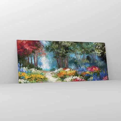 Glass picture - Wood Garden, Flowery Forest - 120x50 cm