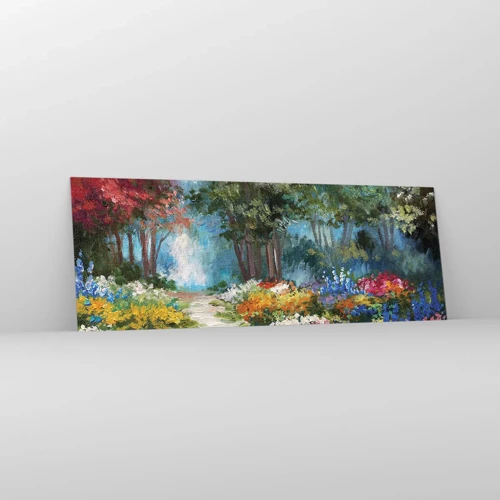 Glass picture - Wood Garden, Flowery Forest - 140x50 cm