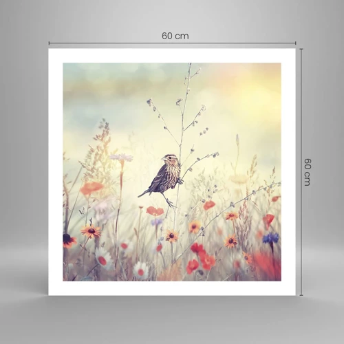 Poster - Bird Portrait with a Meadow in the Background - 60x60 cm