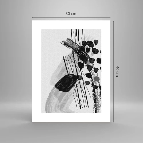 Poster - Black and White Organic Abstraction - 30x40 cm