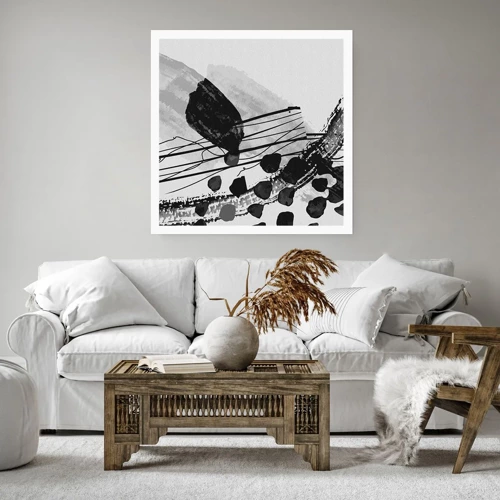Poster - Black and White Organic Abstraction - 50x50 cm