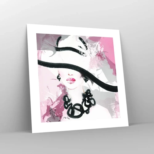 Poster - Portrait of a Lady in Black and Pink - 40x40 cm