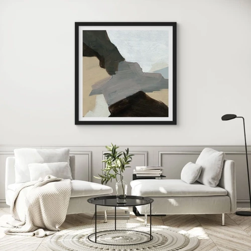 Poster in black frame - Abstract: Crossroads of Grey - 30x30 cm