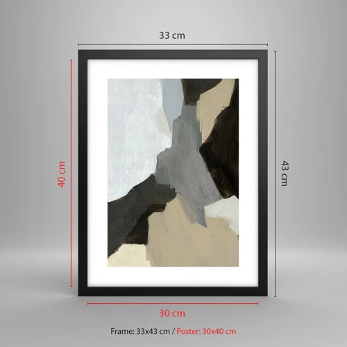 Poster in black frame - Abstract: Crossroads of Grey - 30x40 cm