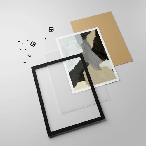 Poster in black frame - Abstract: Crossroads of Grey - 30x40 cm