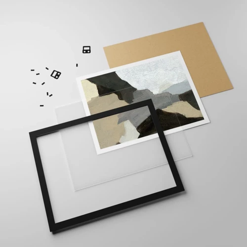 Poster in black frame - Abstract: Crossroads of Grey - 40x30 cm
