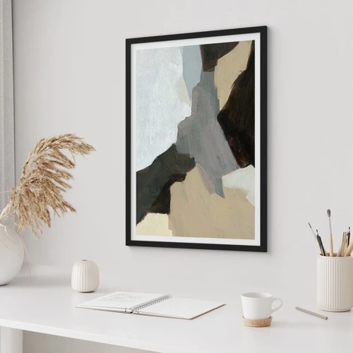 Poster in black frame - Abstract: Crossroads of Grey - 50x70 cm