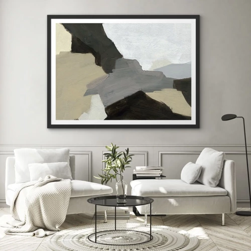 Poster in black frame - Abstract: Crossroads of Grey - 70x50 cm