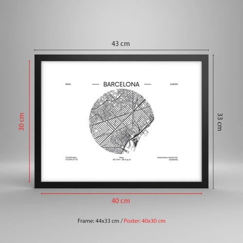 Poster in black frame - Anatomy of Barcelona - 40x30 cm