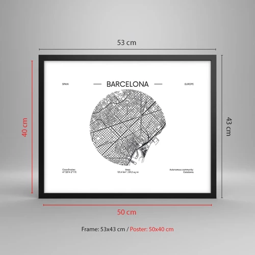 Poster in black frame - Anatomy of Barcelona - 50x40 cm