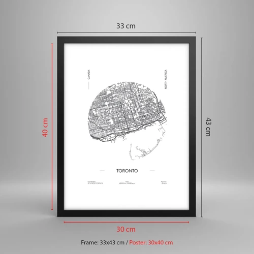 Poster in black frame - Anatomy of Toronto - 30x40 cm