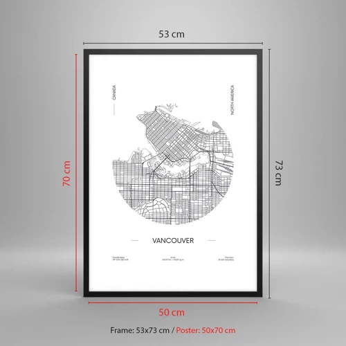 Poster in black frame - Anatomy of Vancouver - 50x70 cm