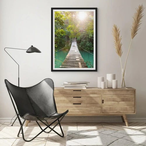 Poster in black frame - Azure Water in Azure Forest - 30x40 cm